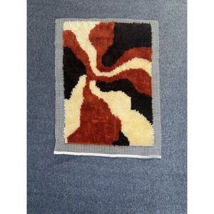 Handmade Abstract Latch Hook Accent Rug Shag 2x3 Retro Brown Orange Cream